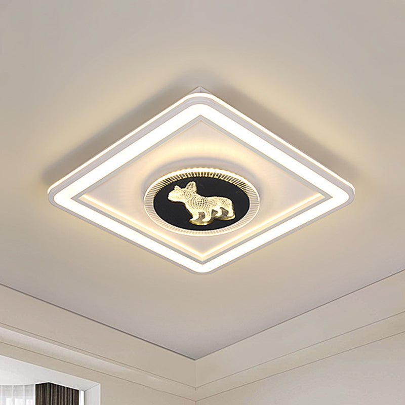 Nordic Animal Pattern LED Flush Lamp for Bedroom - Square/Round Flush Mount in Black and White