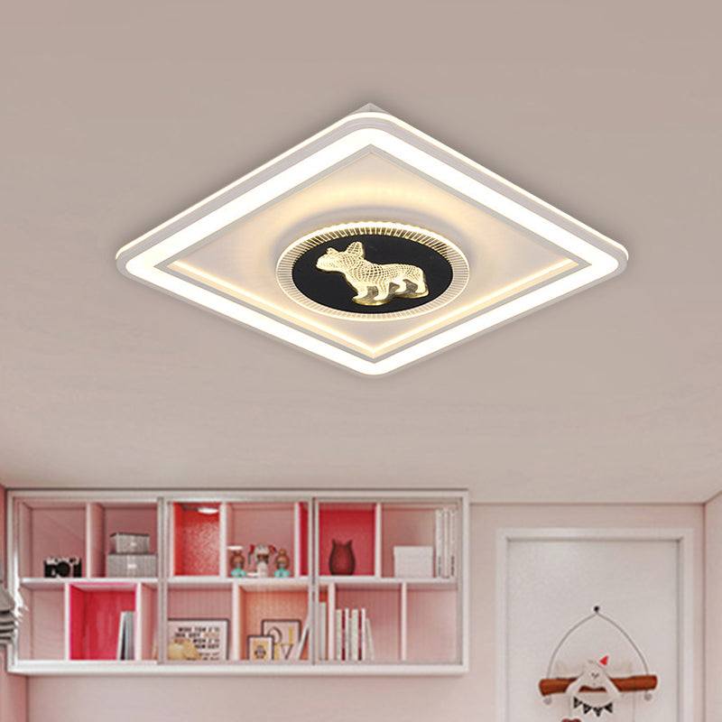 Nordic Animal Pattern LED Flush Lamp for Bedroom - Square/Round Flush Mount in Black and White