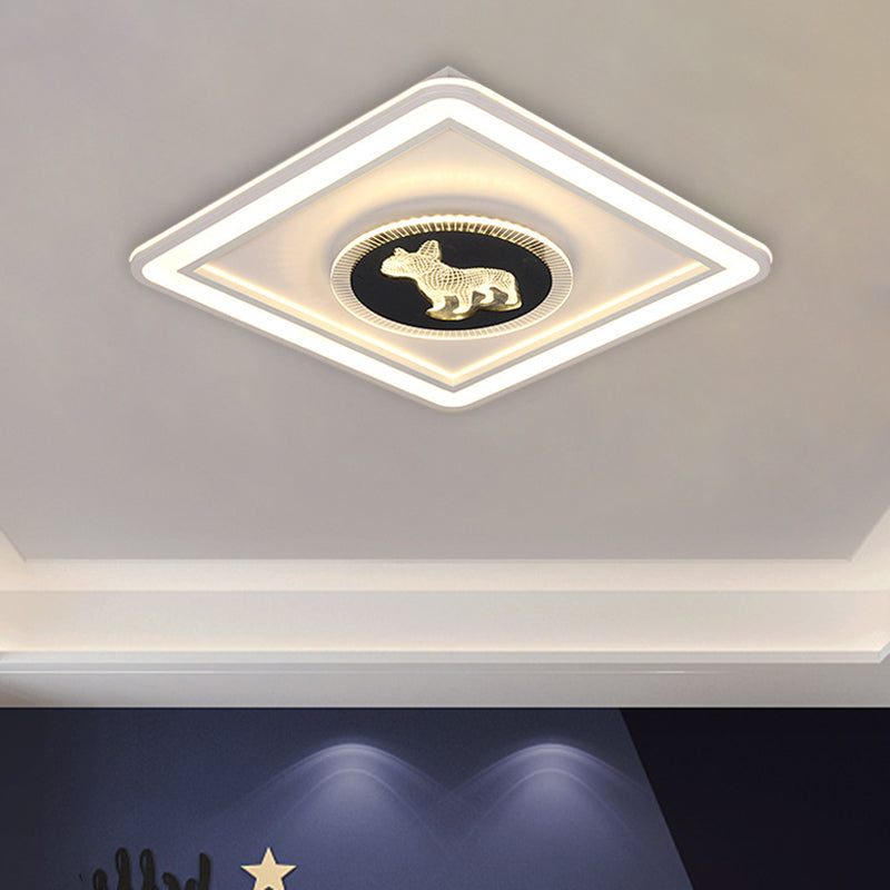 Nordic Animal Pattern LED Flush Lamp for Bedroom - Square/Round Flush Mount in Black and White