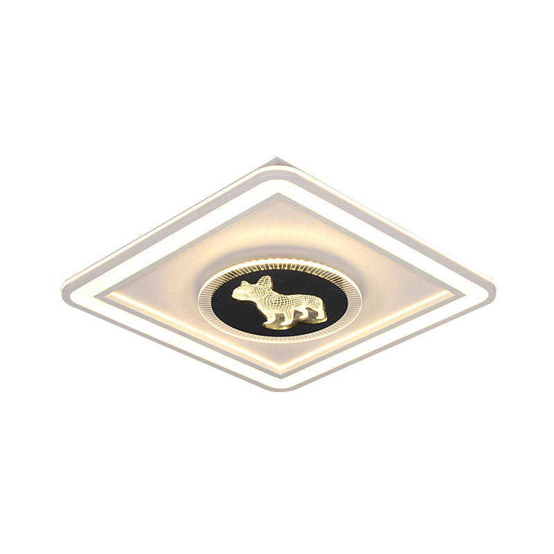 Nordic Animal Pattern LED Flush Lamp for Bedroom - Square/Round Flush Mount in Black and White