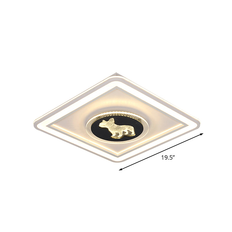 Nordic Animal Pattern LED Flush Lamp for Bedroom - Square/Round Flush Mount in Black and White