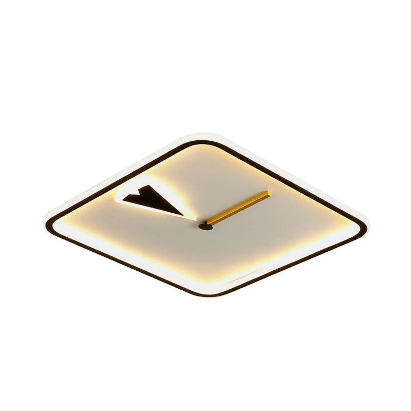 Modern Acrylic LED Bedroom Flushmount with Clock Design - Round/Square, Black/Gold