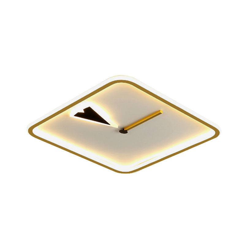 Modern Acrylic LED Bedroom Flushmount with Clock Design - Round/Square, Black/Gold