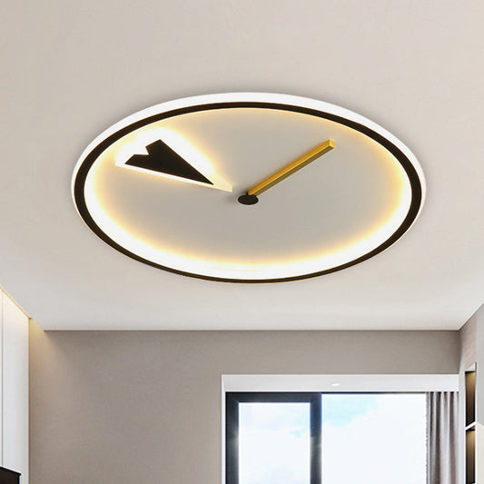 Modern Acrylic LED Bedroom Flushmount with Clock Design - Round/Square, Black/Gold