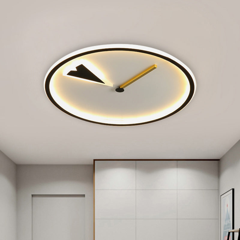 Modern Acrylic LED Bedroom Flushmount with Clock Design - Round/Square, Black/Gold