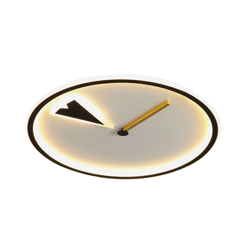 Modern Acrylic LED Bedroom Flushmount with Clock Design - Round/Square, Black/Gold
