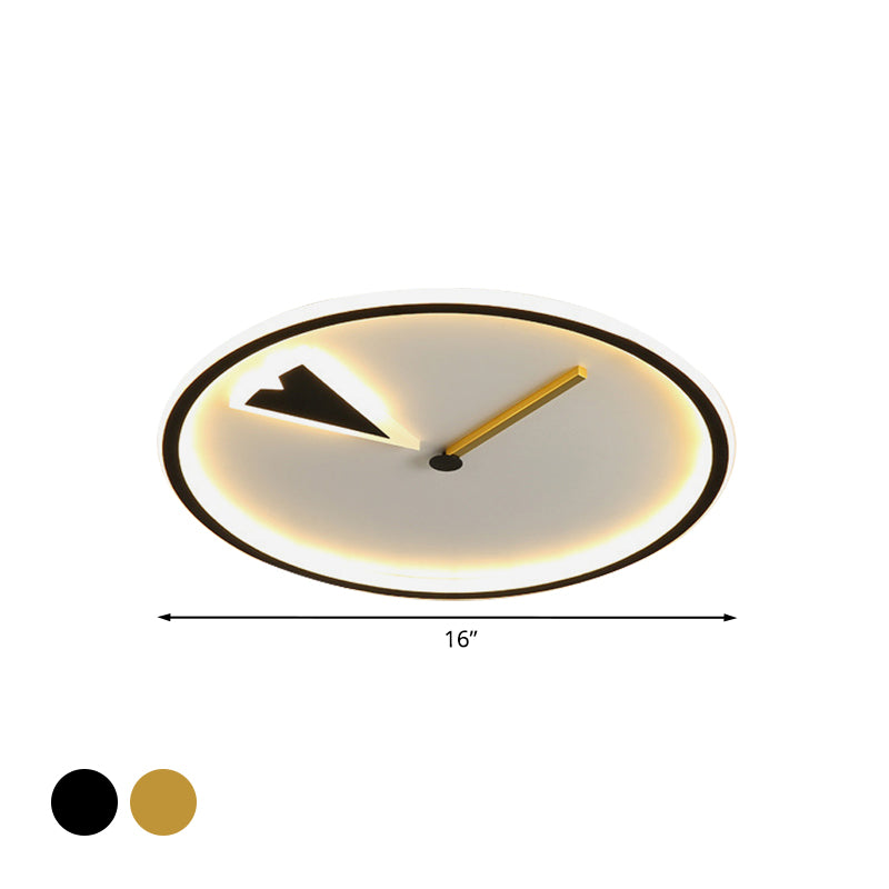 Modern Acrylic LED Bedroom Flushmount with Clock Design - Round/Square, Black/Gold