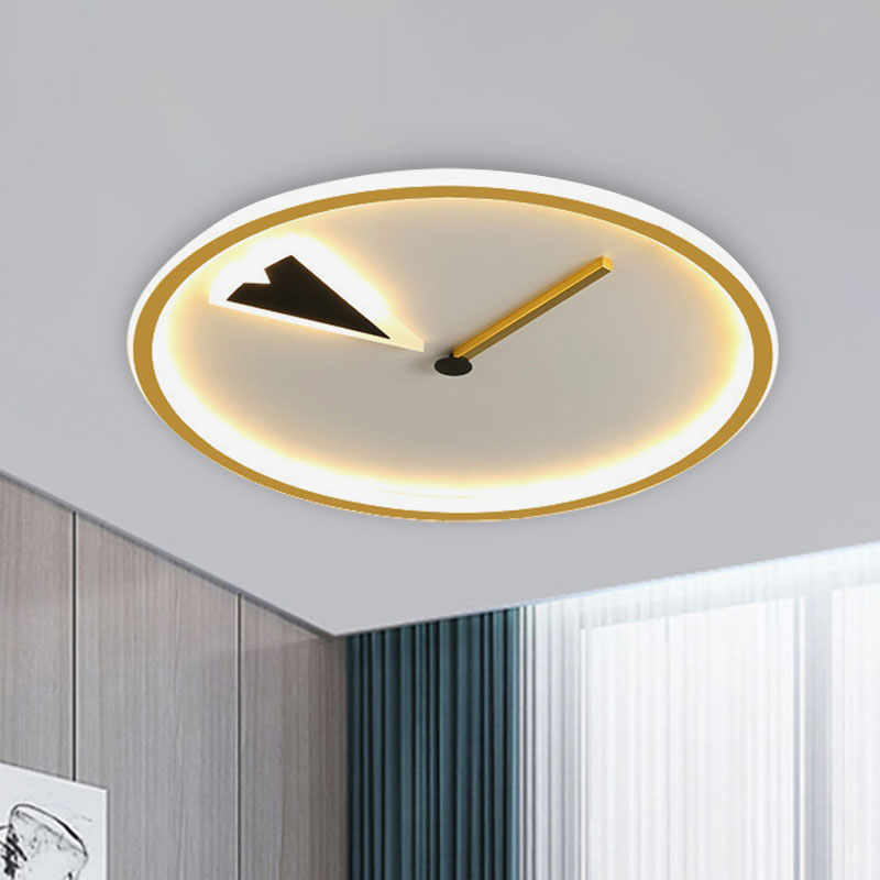 Modern Acrylic LED Bedroom Flushmount with Clock Design - Round/Square, Black/Gold