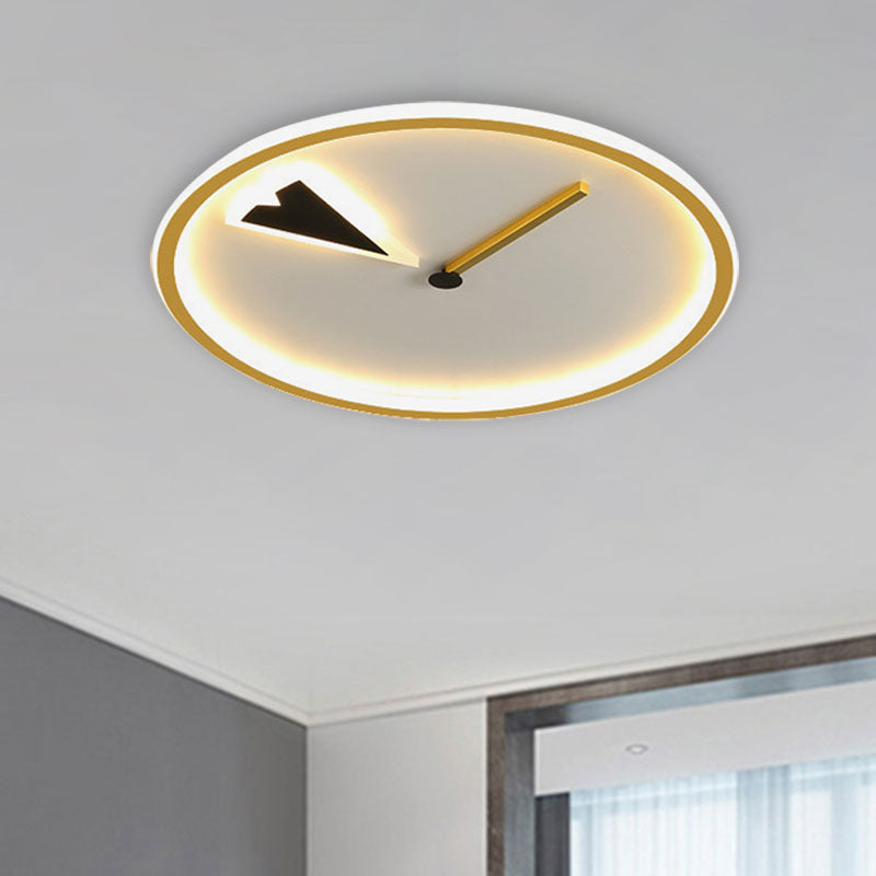 Modern Acrylic LED Bedroom Flushmount with Clock Design - Round/Square, Black/Gold