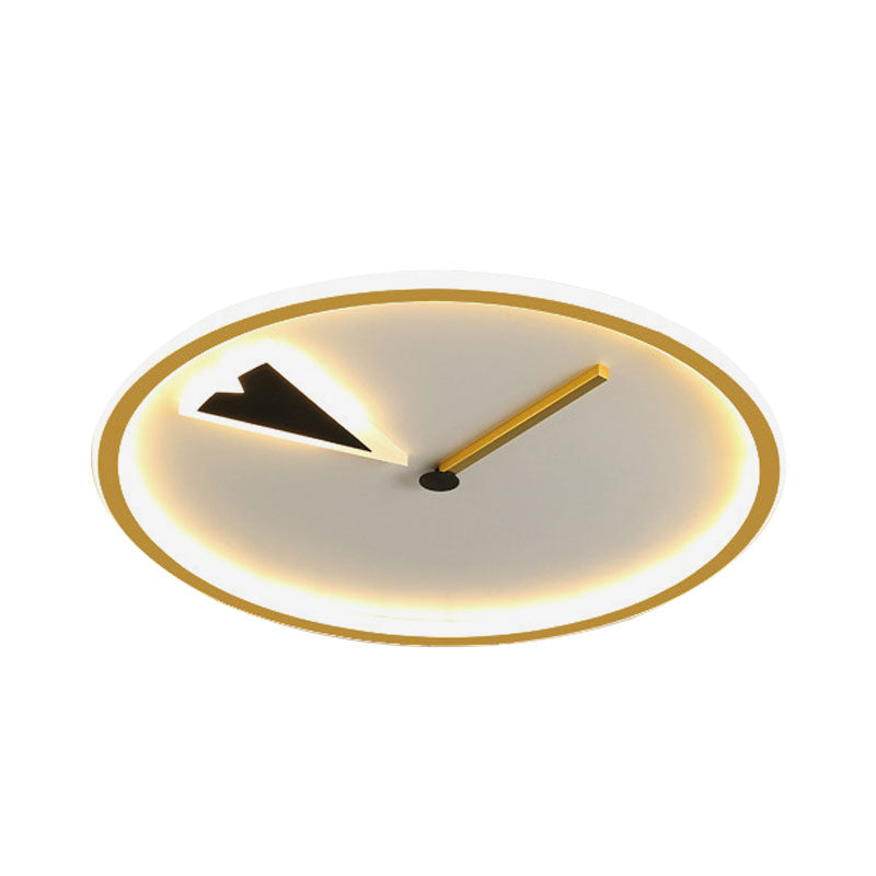 Modern Acrylic LED Bedroom Flushmount with Clock Design - Round/Square, Black/Gold