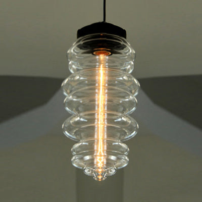 Modern Ribbed Pendant Light With Multicolor Glass Shade - One-Light Ceiling Lamp