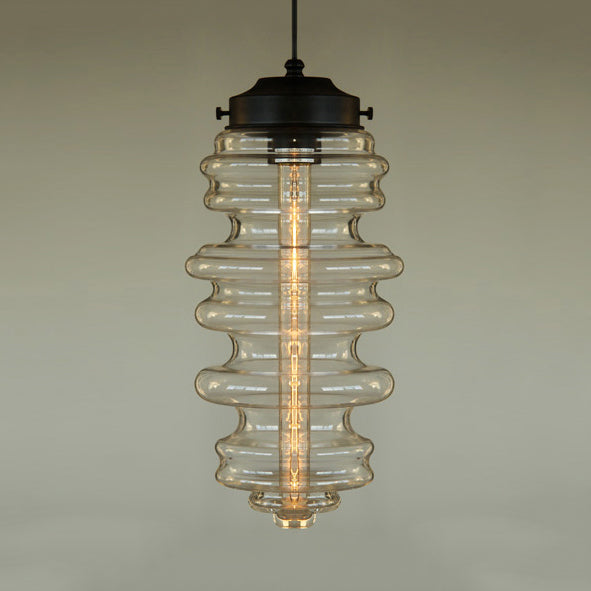 Modern Ribbed Pendant Light With Multicolor Glass Shade - One-Light Ceiling Lamp Clear
