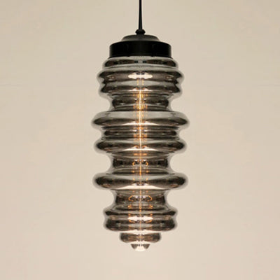 Modern 1-Light Pendant with Sleek Black Ribbed Ceiling Mount and Multi-Color Glass Shade