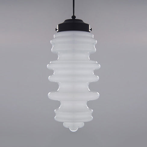 Modern Ribbed Pendant Light With Multicolor Glass Shade - One-Light Ceiling Lamp White