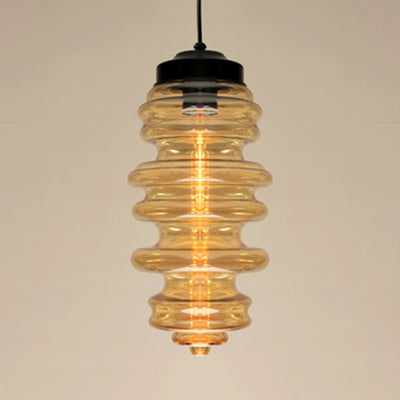Modern Ribbed Pendant Light With Multicolor Glass Shade - One-Light Ceiling Lamp Amber