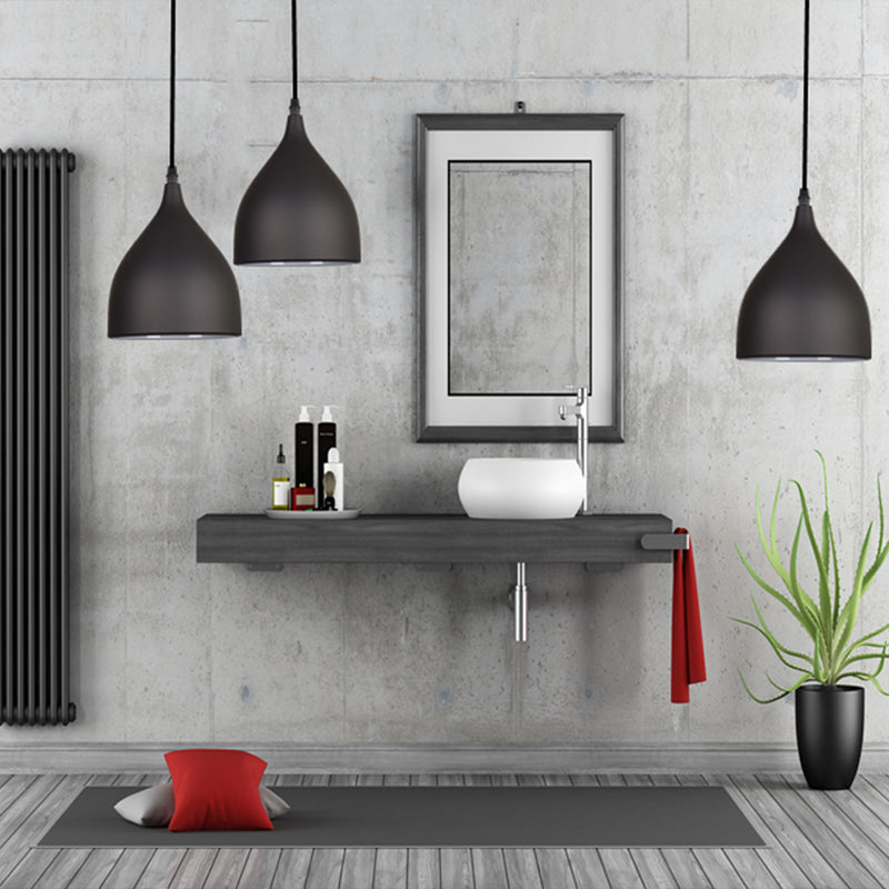 Plafonnier suspendu en forme de dôme en métal moderne - 6,5"/10"/12" de large - 1 lumière - Noir/Blanc/Rouge suspendu
