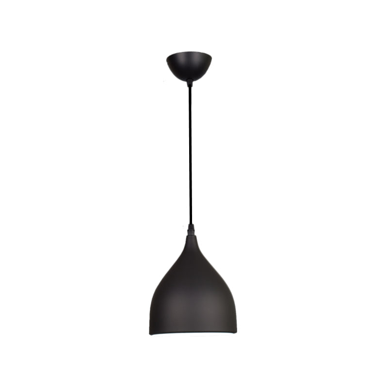 Plafonnier suspendu en forme de dôme en métal moderne - 6,5"/10"/12" de large - 1 lumière - Noir/Blanc/Rouge suspendu