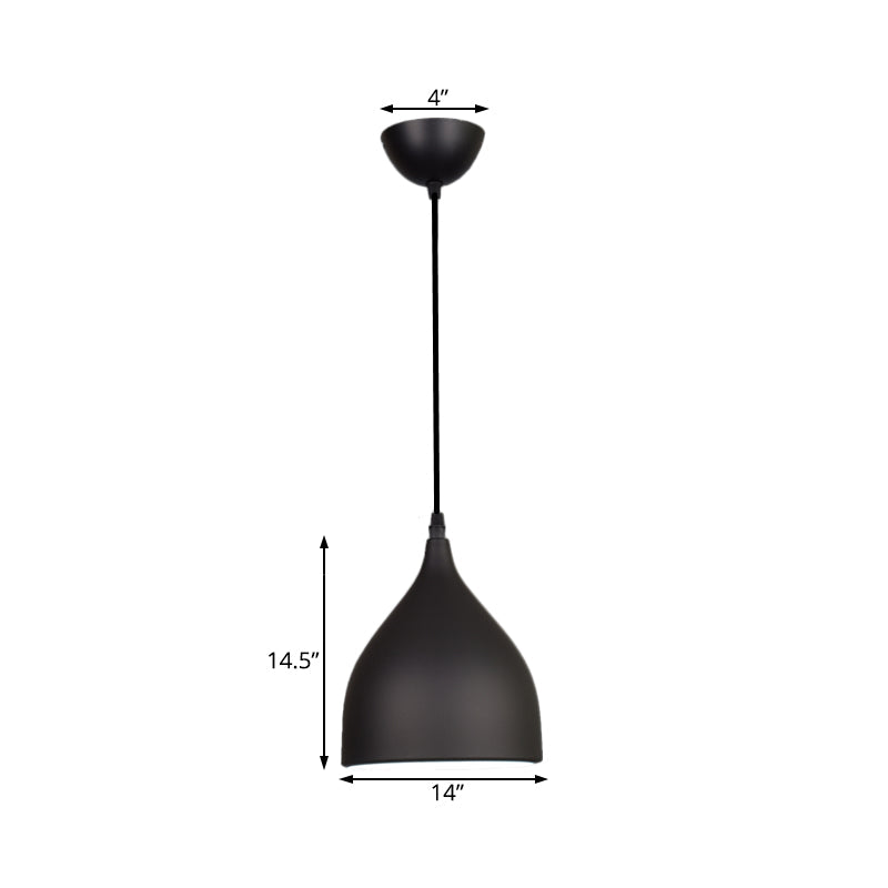 Plafonnier suspendu en forme de dôme en métal moderne - 6,5"/10"/12" de large - 1 lumière - Noir/Blanc/Rouge suspendu