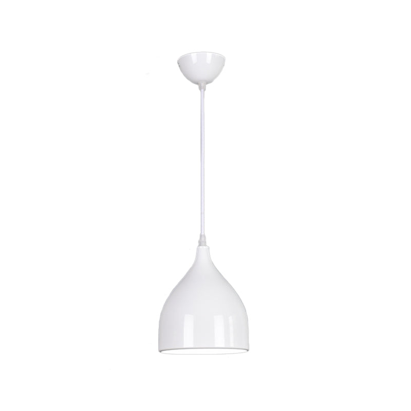 Plafonnier suspendu en forme de dôme en métal moderne - 6,5"/10"/12" de large - 1 lumière - Noir/Blanc/Rouge suspendu
