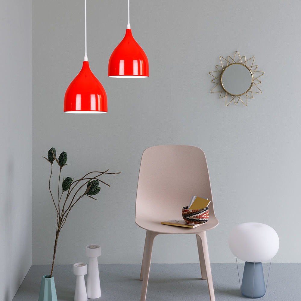 Plafonnier suspendu en forme de dôme en métal moderne - 6,5"/10"/12" de large - 1 lumière - Noir/Blanc/Rouge suspendu