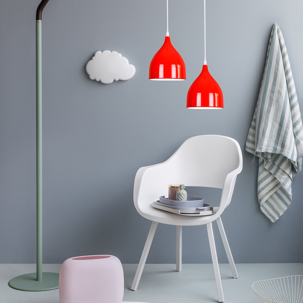 Plafonnier suspendu en forme de dôme en métal moderne - 6,5"/10"/12" de large - 1 lumière - Noir/Blanc/Rouge suspendu