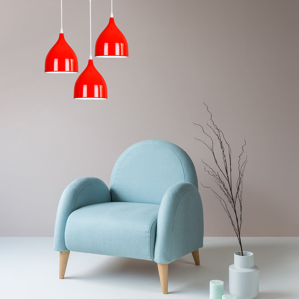 Plafonnier suspendu en forme de dôme en métal moderne - 6,5"/10"/12" de large - 1 lumière - Noir/Blanc/Rouge suspendu