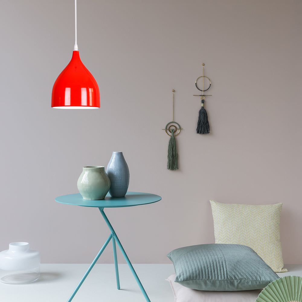 Plafonnier suspendu en forme de dôme en métal moderne - 6,5"/10"/12" de large - 1 lumière - Noir/Blanc/Rouge suspendu