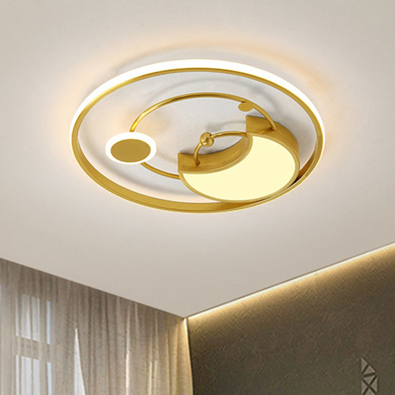Nordic Style Acrylic Moon & Ring LED Flushmount Lamp - Gold Finish