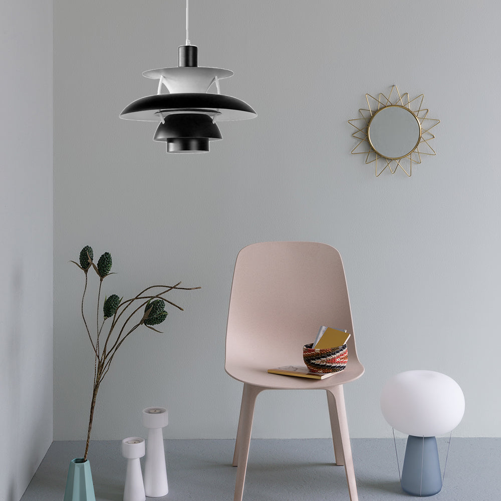 Macaron Style Aluminum Pendant Light with Flared Shade - 3 Layers, 1 Light, Black/Gray, 12"/16" Wide