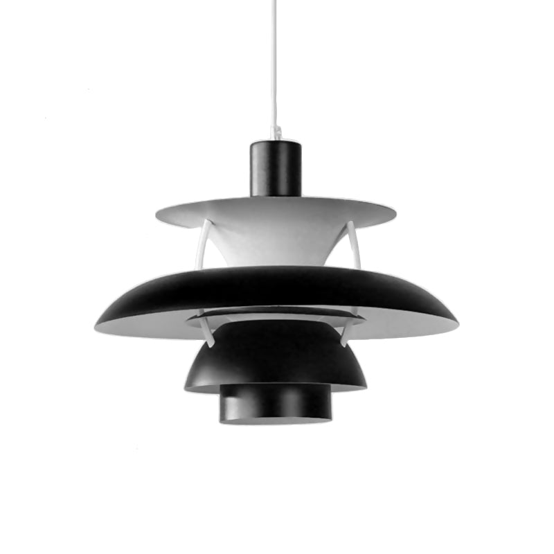 Macaron Style Aluminum Pendant Light with Flared Shade - 3 Layers, 1 Light, Black/Gray, 12"/16" Wide