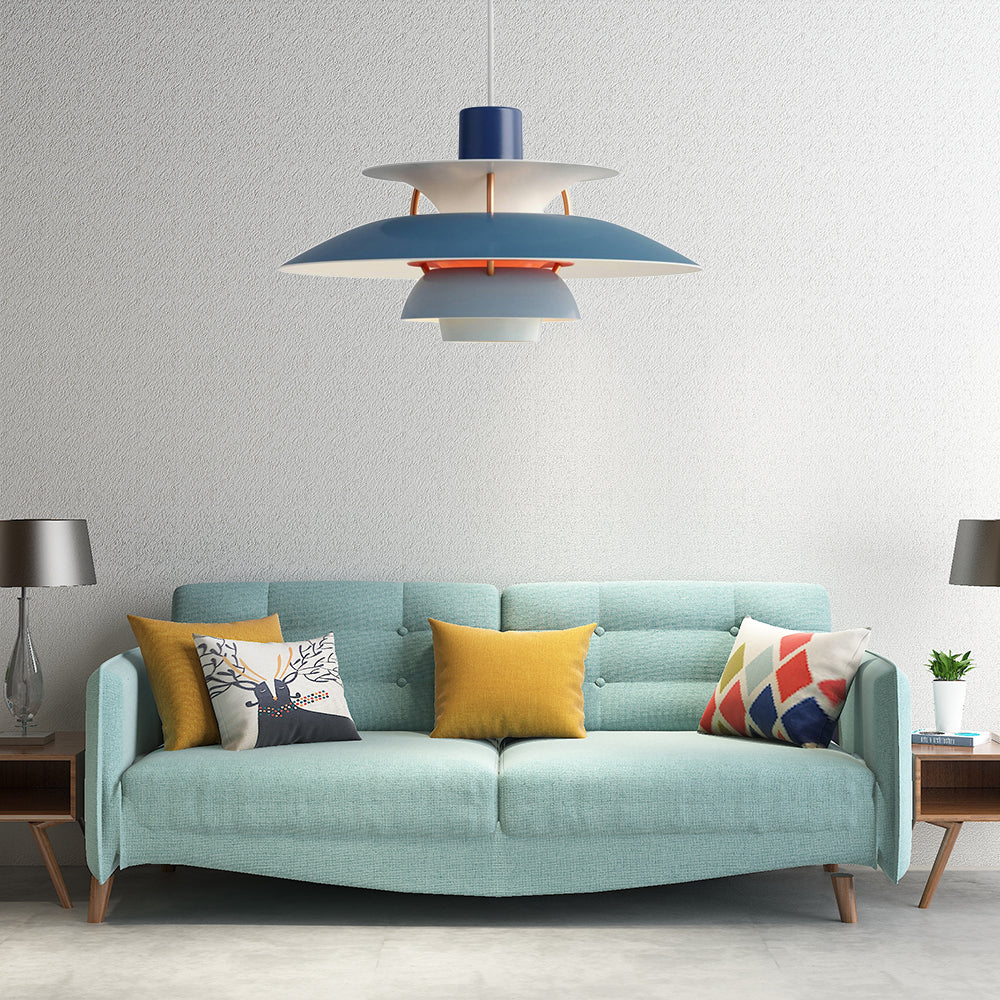 Macaron Style Aluminum Pendant Light with Flared Shade - 3 Layers, 1 Light, Black/Gray, 12"/16" Wide