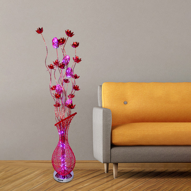 Red Led Aluminum Stand Up Lamp With Bevel Vase Design For Art Decor In Living Room