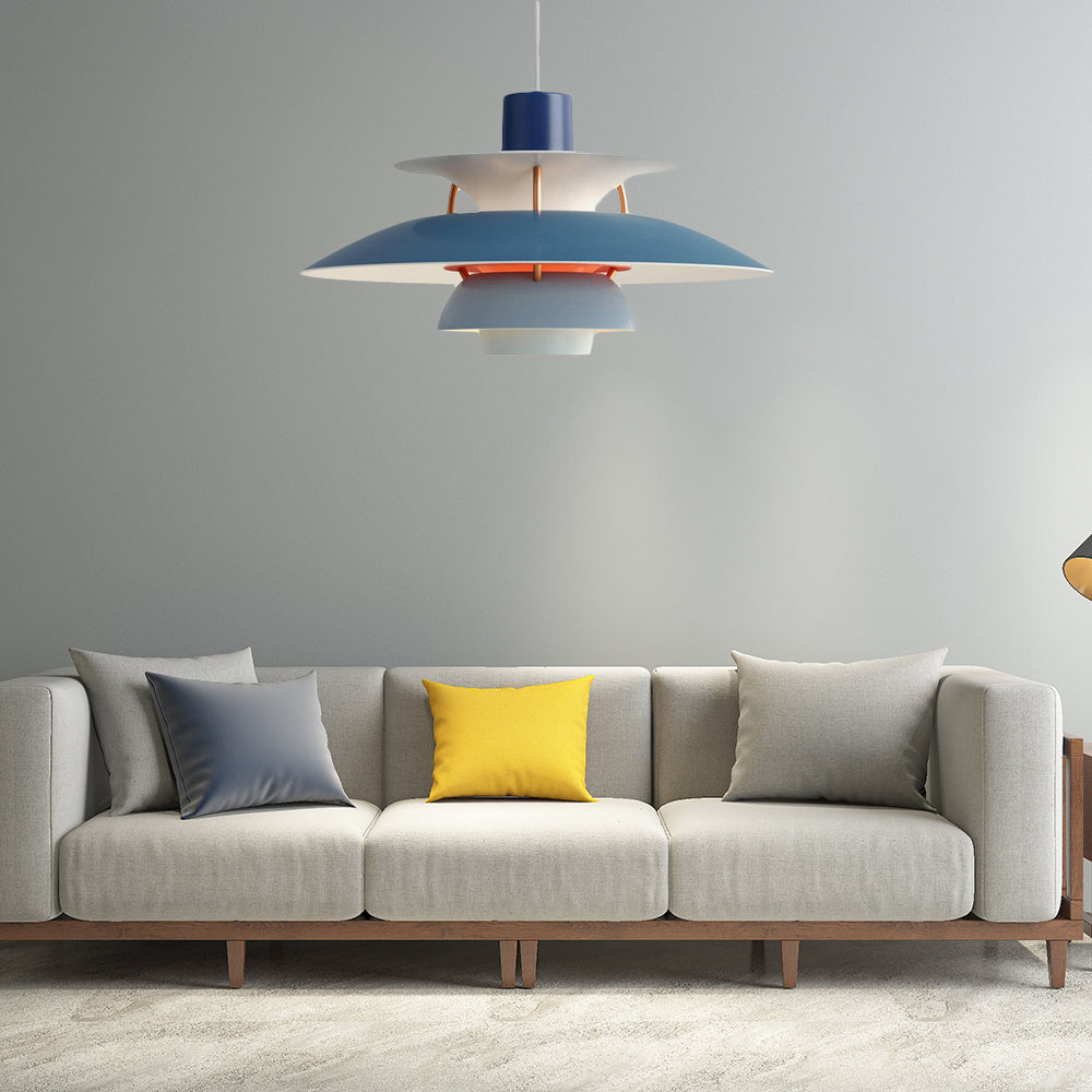 Macaron Style Aluminum Pendant Light with Flared Shade - 3 Layers, 1 Light, Black/Gray, 12"/16" Wide