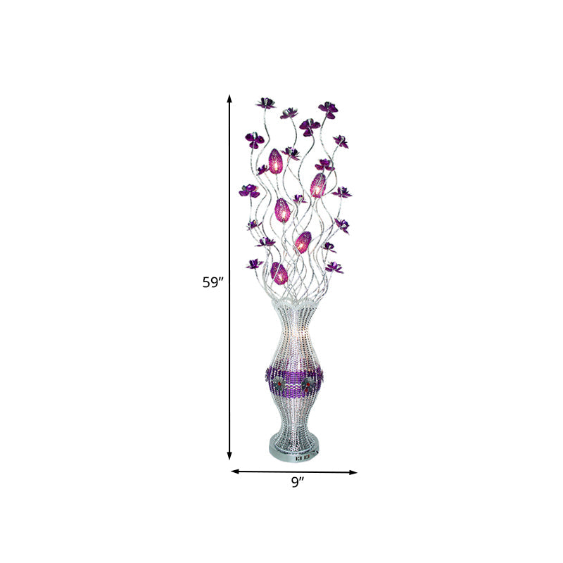 Swing Line Led Reading Floor Light - Aluminum Vase Shape Bloom Standing Lamp For Living Room Art