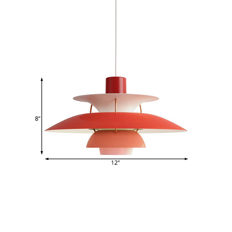 Macaron Style Aluminum Pendant Light with Flared Shade - 3 Layers, 1 Light, Black/Gray, 12"/16" Wide