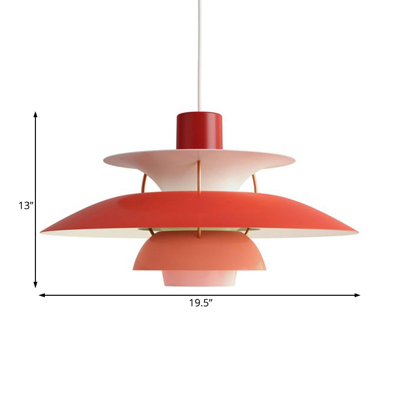 Macaron Style Aluminum Pendant Light with Flared Shade - 3 Layers, 1 Light, Black/Gray, 12"/16" Wide