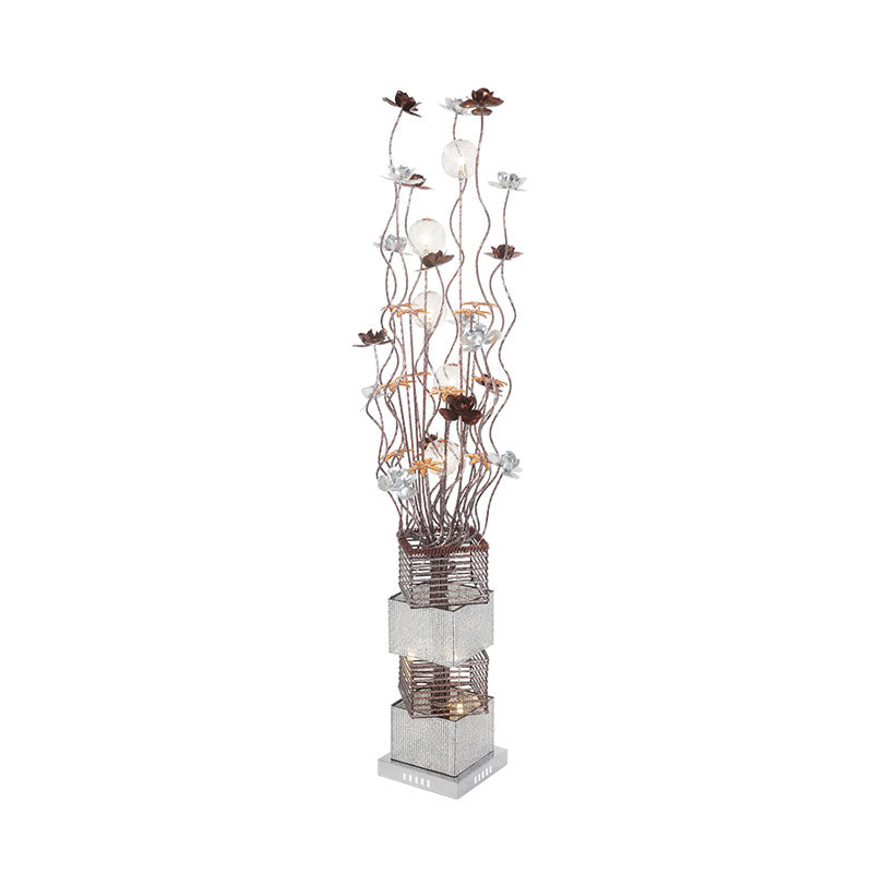 Curved Stick Led Floor Lamp In Warm/White Light - Modern Aluminum Bloom Design For Art Decor And