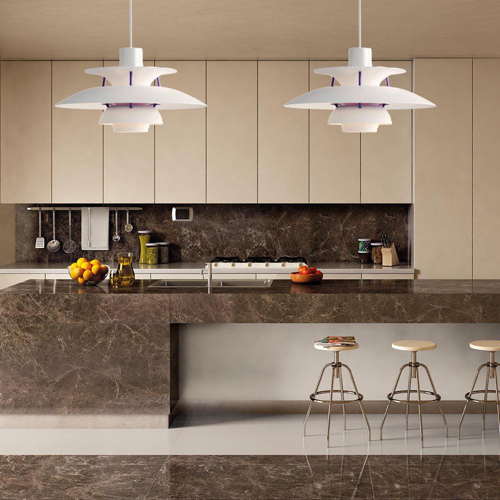 Macaron Style Aluminum Pendant Light with Flared Shade - 3 Layers, 1 Light, Black/Gray, 12"/16" Wide