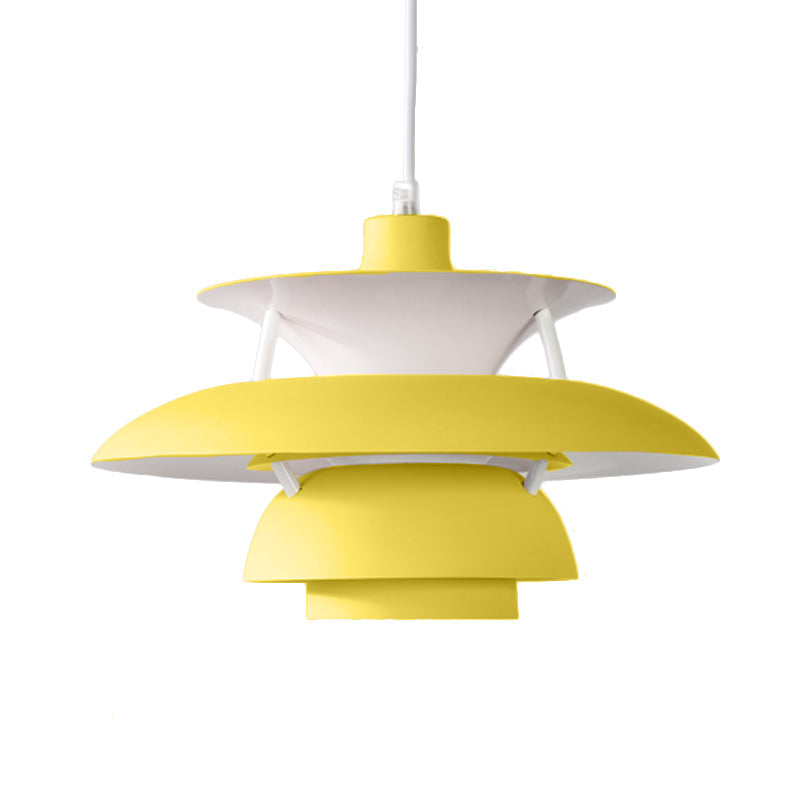 Macaron Style Aluminum Pendant Light with Flared Shade - 3 Layers, 1 Light, Black/Gray, 12"/16" Wide