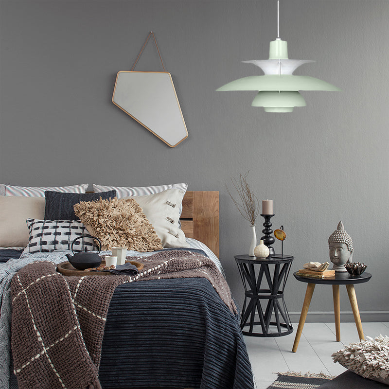 Macaron Style Aluminum Pendant Light with Flared Shade - 3 Layers, 1 Light, Black/Gray, 12"/16" Wide