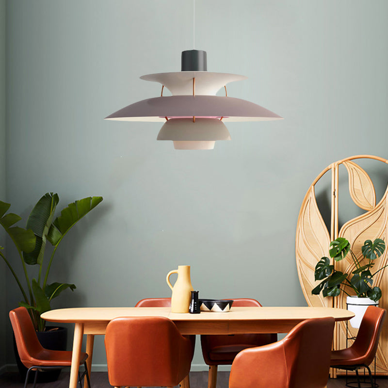Macaron Style Aluminum Pendant Light with Flared Shade - 3 Layers, 1 Light, Black/Gray, 12"/16" Wide