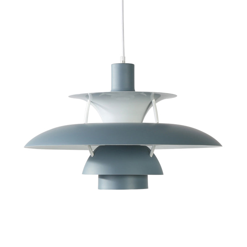 Macaron Style Aluminum Pendant Light with Flared Shade - 3 Layers, 1 Light, Black/Gray, 12"/16" Wide
