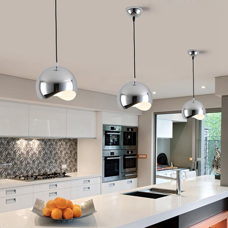 Modern Kitchen Pendant Light with Waveforms Dome Shade in Black/Chrome, 8"/12" Width