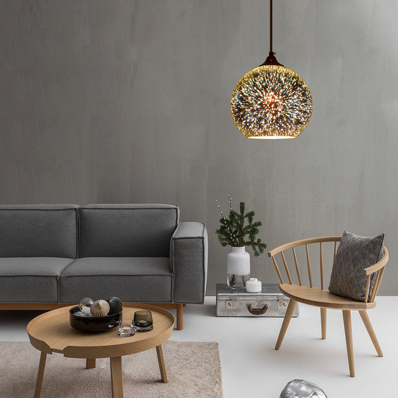 Lampe suspendue contemporaine en verre 3D Globe - Chrome/Or - 1 lampe - Large (6"/8"/10")