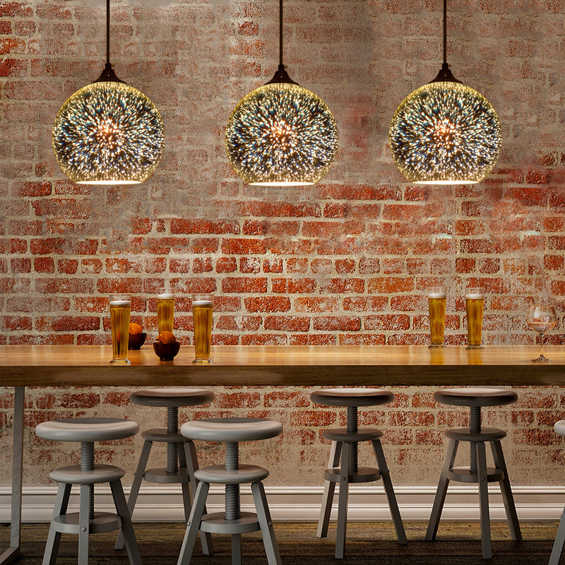 Lampe suspendue contemporaine en verre 3D Globe - Chrome/Or - 1 lampe - Large (6"/8"/10")
