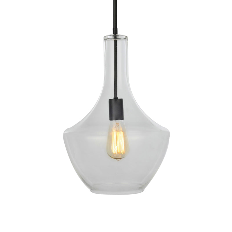 Modernist Clear Glass Pendant Lamp - Urn Shape | 10.5"/12"/14" Wide | 1 Light | Black Hanging Light for Living Room