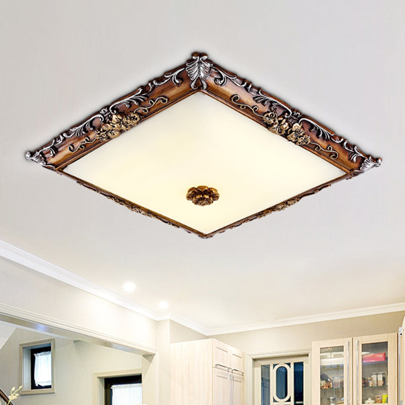 LED Crystal Flush Mount Light - 16"/19.5" Width - Brown Square - Living Room Lighting Fixture