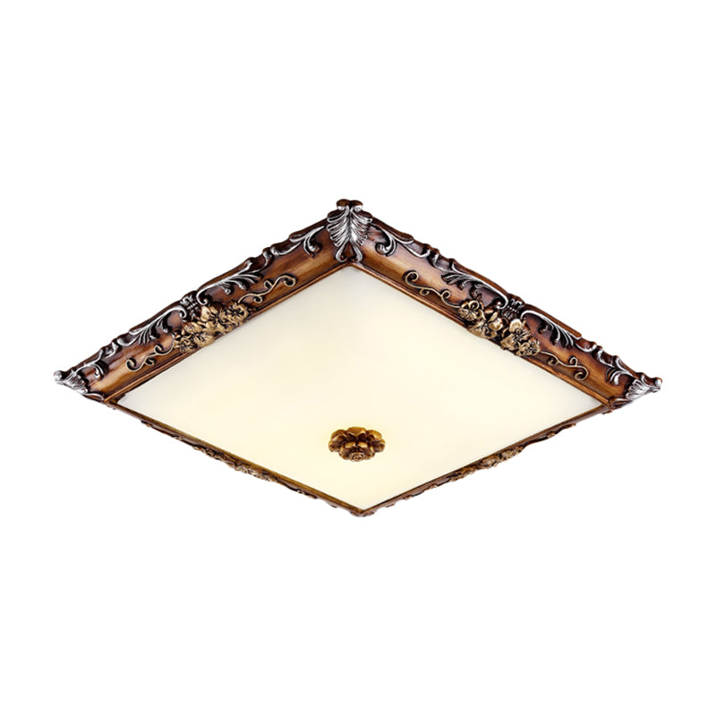 LED Crystal Flush Mount Light - 16"/19.5" Width - Brown Square - Living Room Lighting Fixture