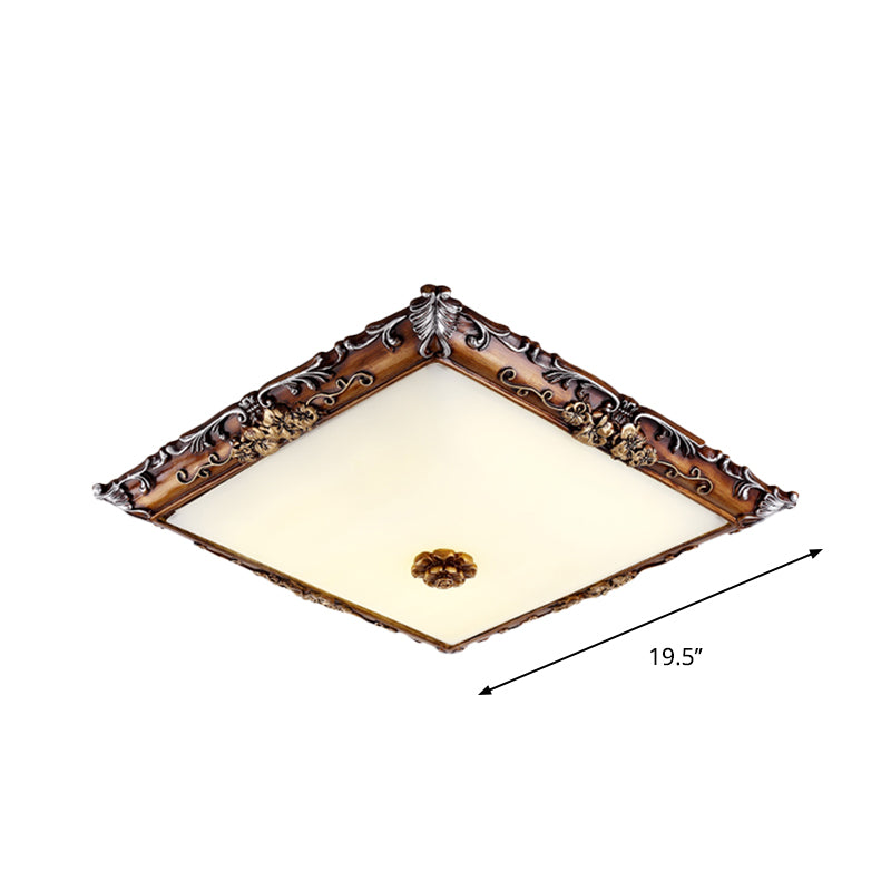 LED Crystal Flush Mount Light - 16"/19.5" Width - Brown Square - Living Room Lighting Fixture