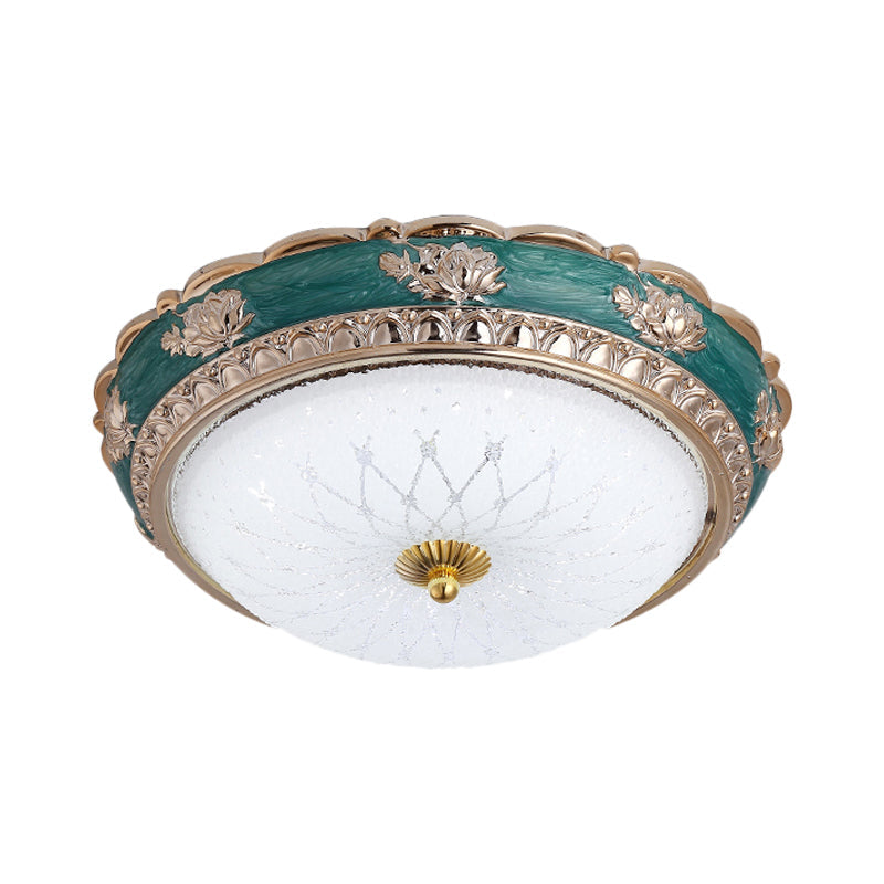 Green LED Bedroom Flushmount Ceiling Light in Rural Style, Milky Glass Domed, Sizes: 12"/16"/19.5